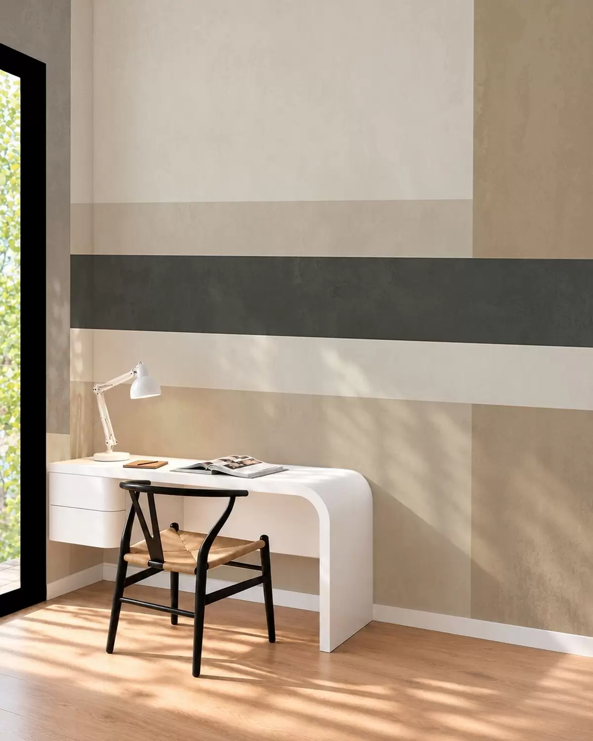 murais de parede Retângulos abstratos em tons quentes de bege com uma risca escura w05890
