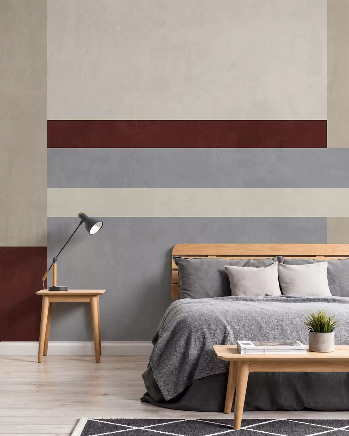 murais de parede Geometria abstrata com blocos em cor de vinho, cinzento e bege w05890v2