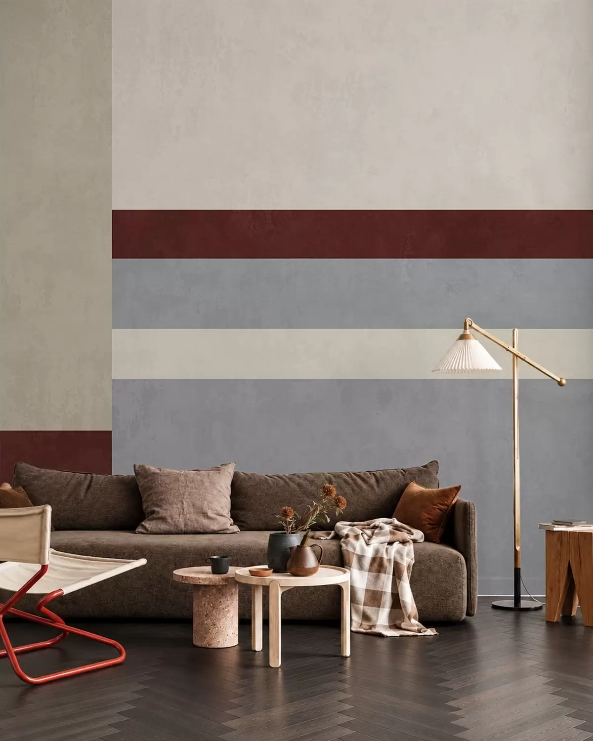 murais de parede Geometria abstrata com blocos em cor de vinho, cinzento e bege w05890v2