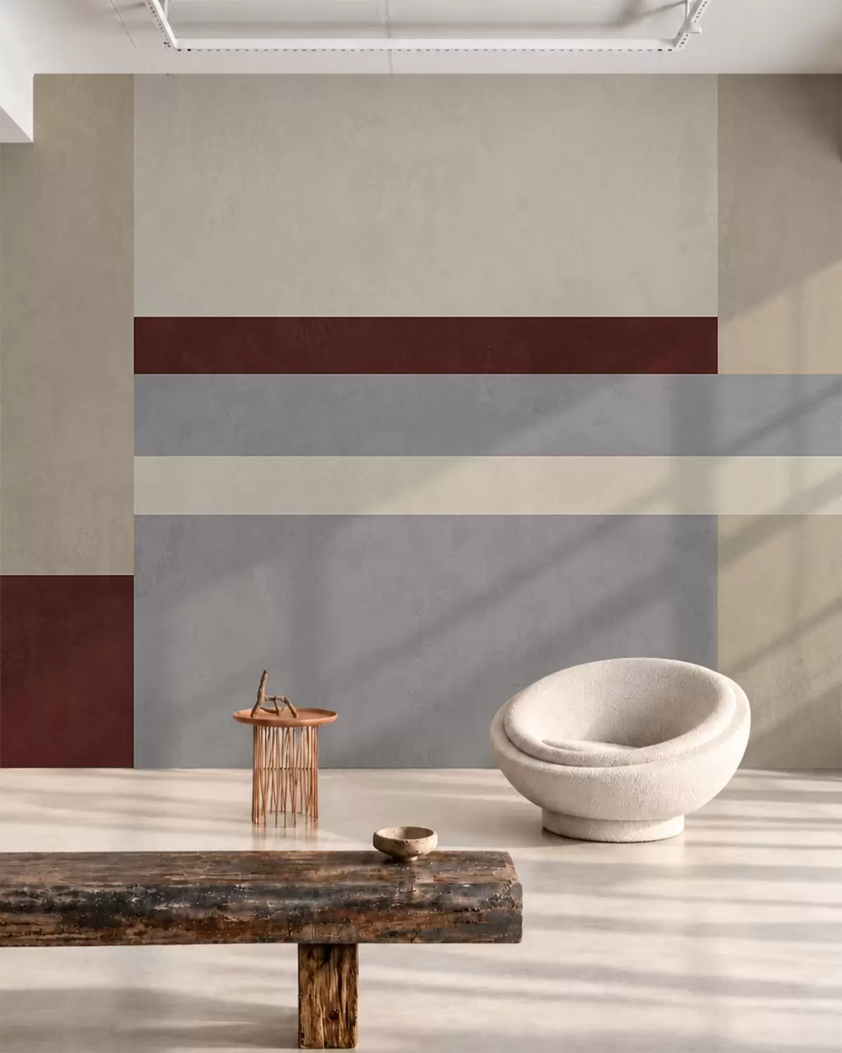 murais de parede Geometria abstrata com blocos em cor de vinho, cinzento e bege w05890v2