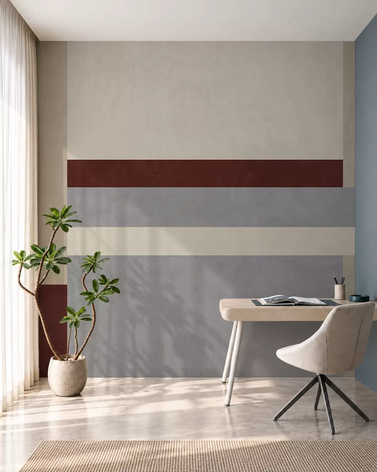 murais de parede Geometria abstrata com blocos em cor de vinho, cinzento e bege w05890v2