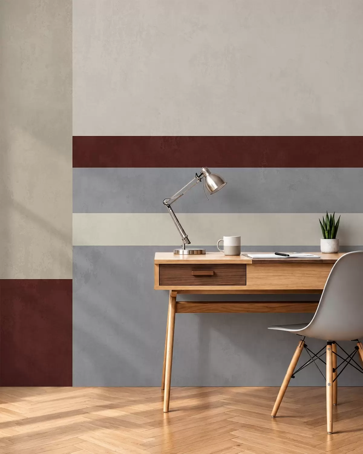 murais de parede Geometria abstrata com blocos em cor de vinho, cinzento e bege w05890v2