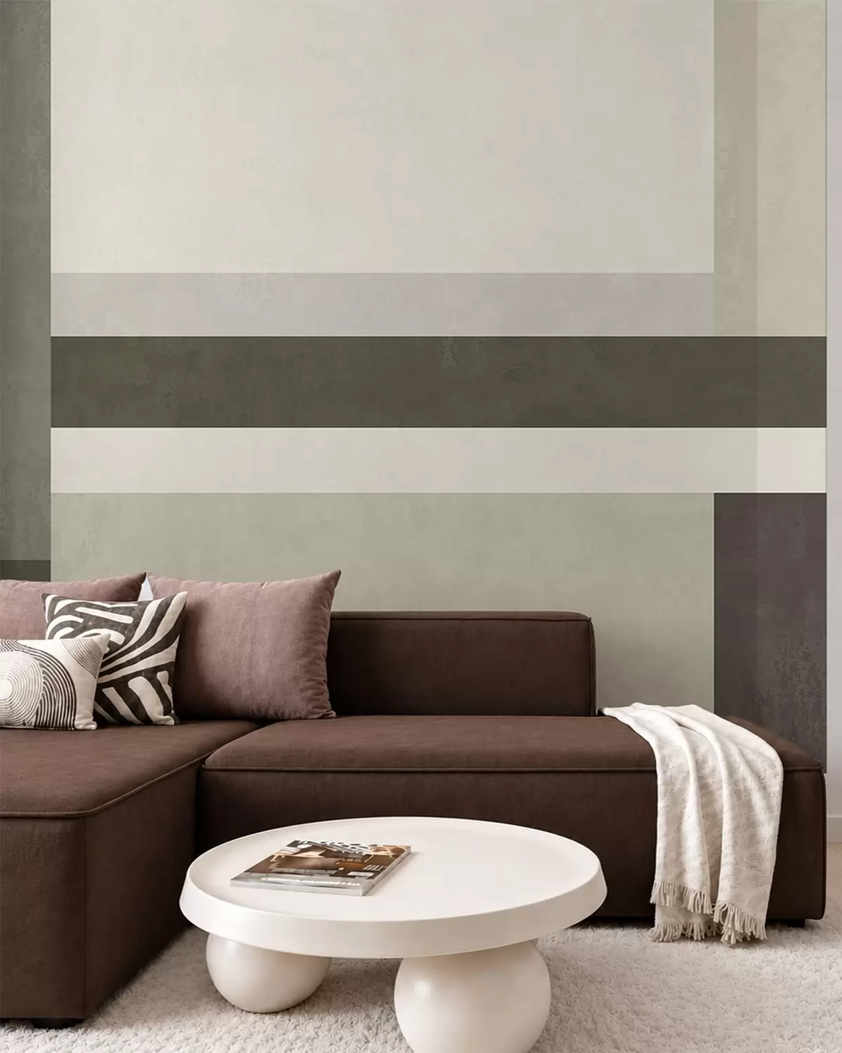 murais de parede Composição geométrica com blocos em tons de verde-oliva, cinzento e bege w05890v3