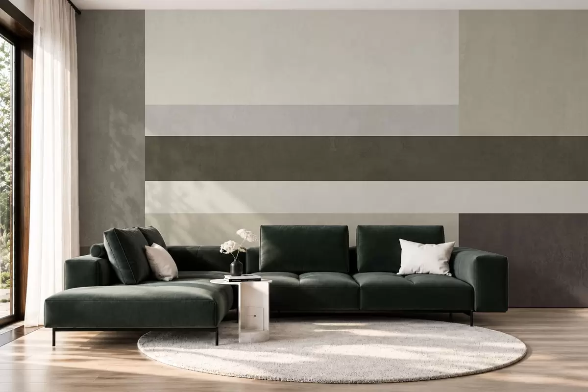 murais de parede Composição geométrica com blocos em tons de verde-oliva, cinzento e bege w05890v3