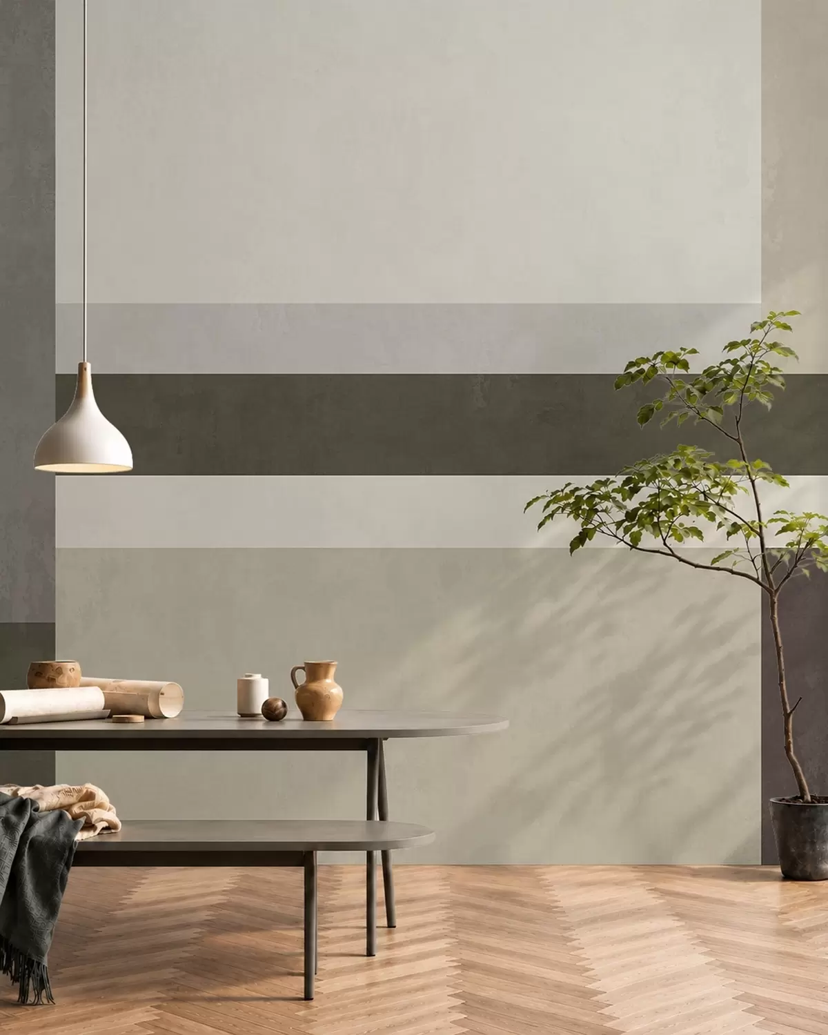 murais de parede Composição geométrica com blocos em tons de verde-oliva, cinzento e bege w05890v3