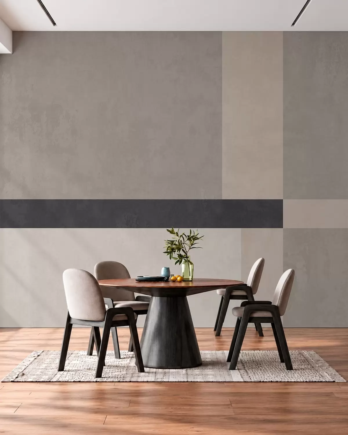 murais de parede Geometria abstrata com blocos em bege e cinzento e uma risca escura w05891