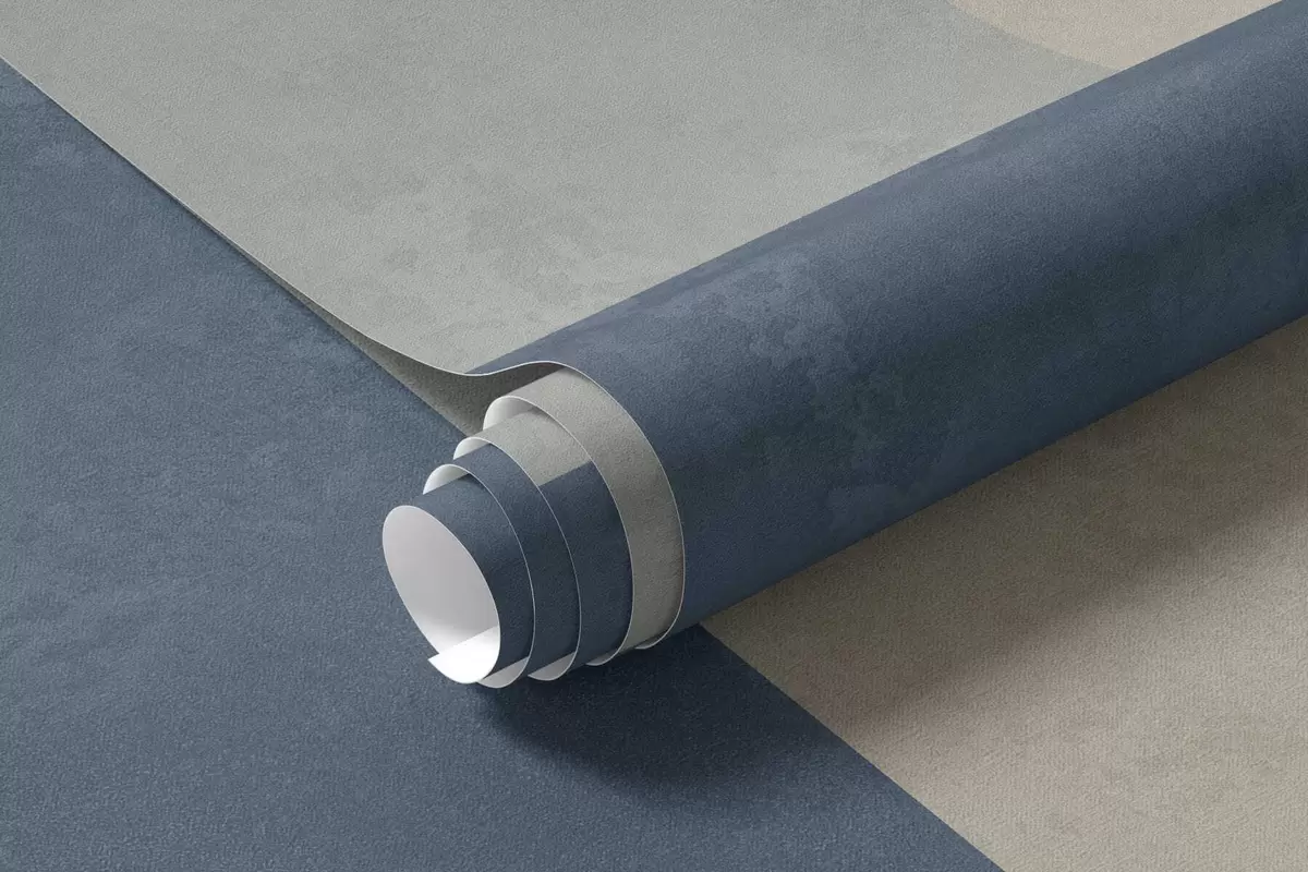 murais de parede Blocos geométricos em tons de cinzento e bege com uma risca azul w05891v1
