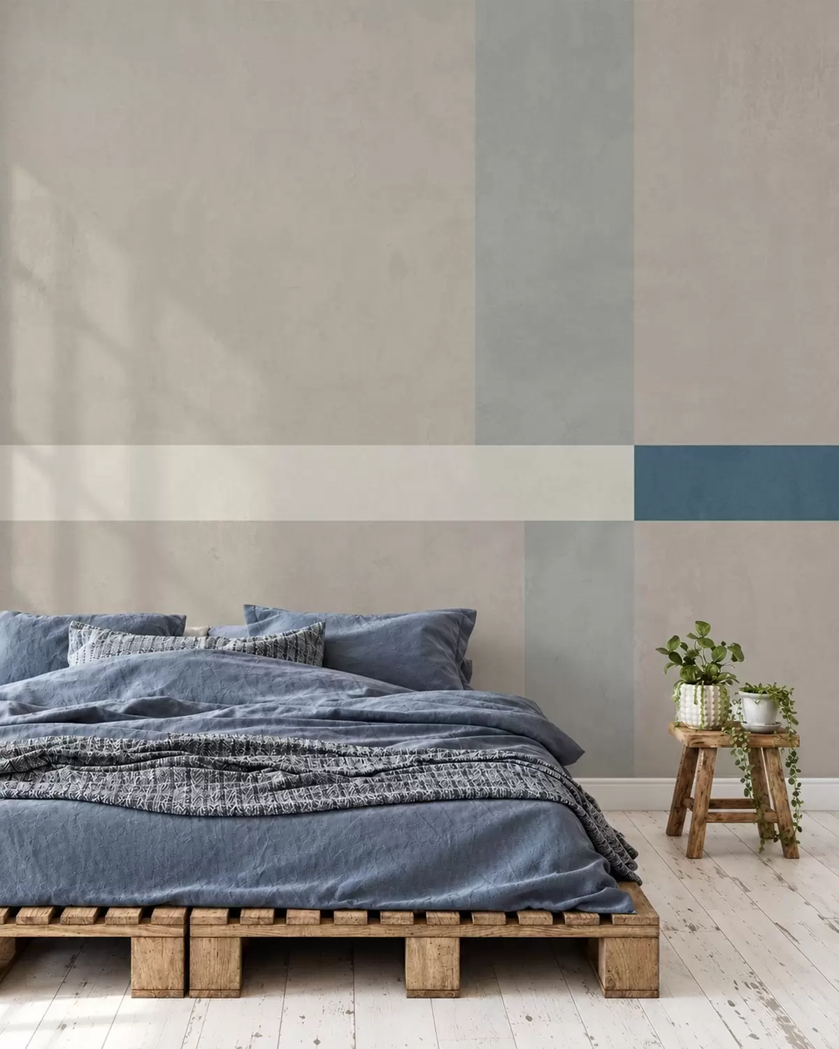murais de parede Retângulos abstratos em bege e cinzento com um toque de azul w05891v2