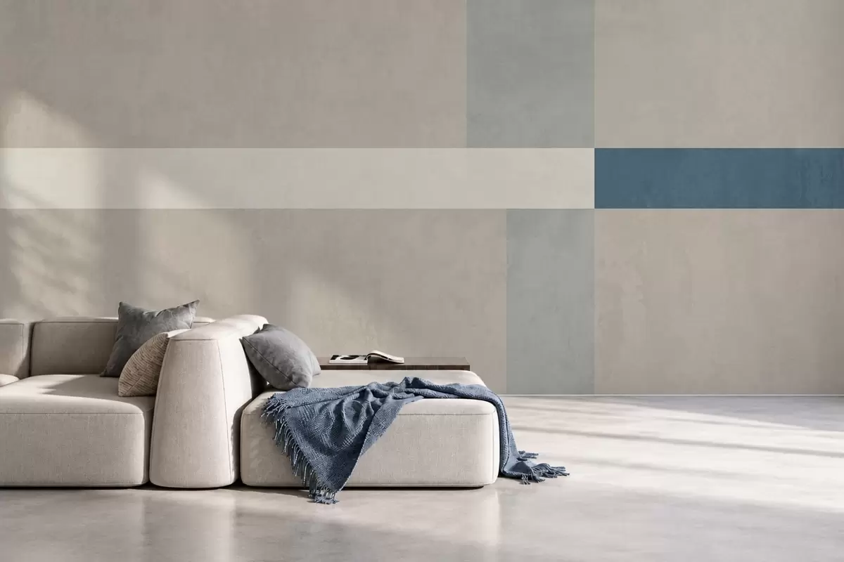 murais de parede Retângulos abstratos em bege e cinzento com um toque de azul w05891v2