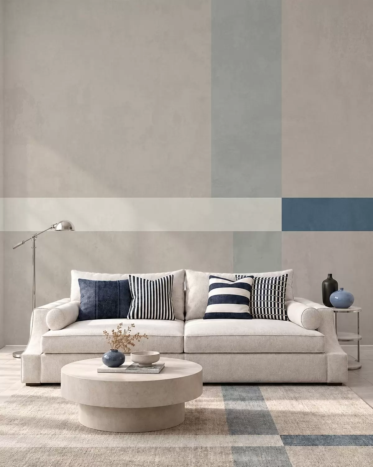 murais de parede Retângulos abstratos em bege e cinzento com um toque de azul w05891v2