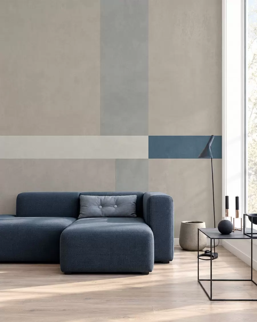 murais de parede Retângulos abstratos em bege e cinzento com um toque de azul w05891v2