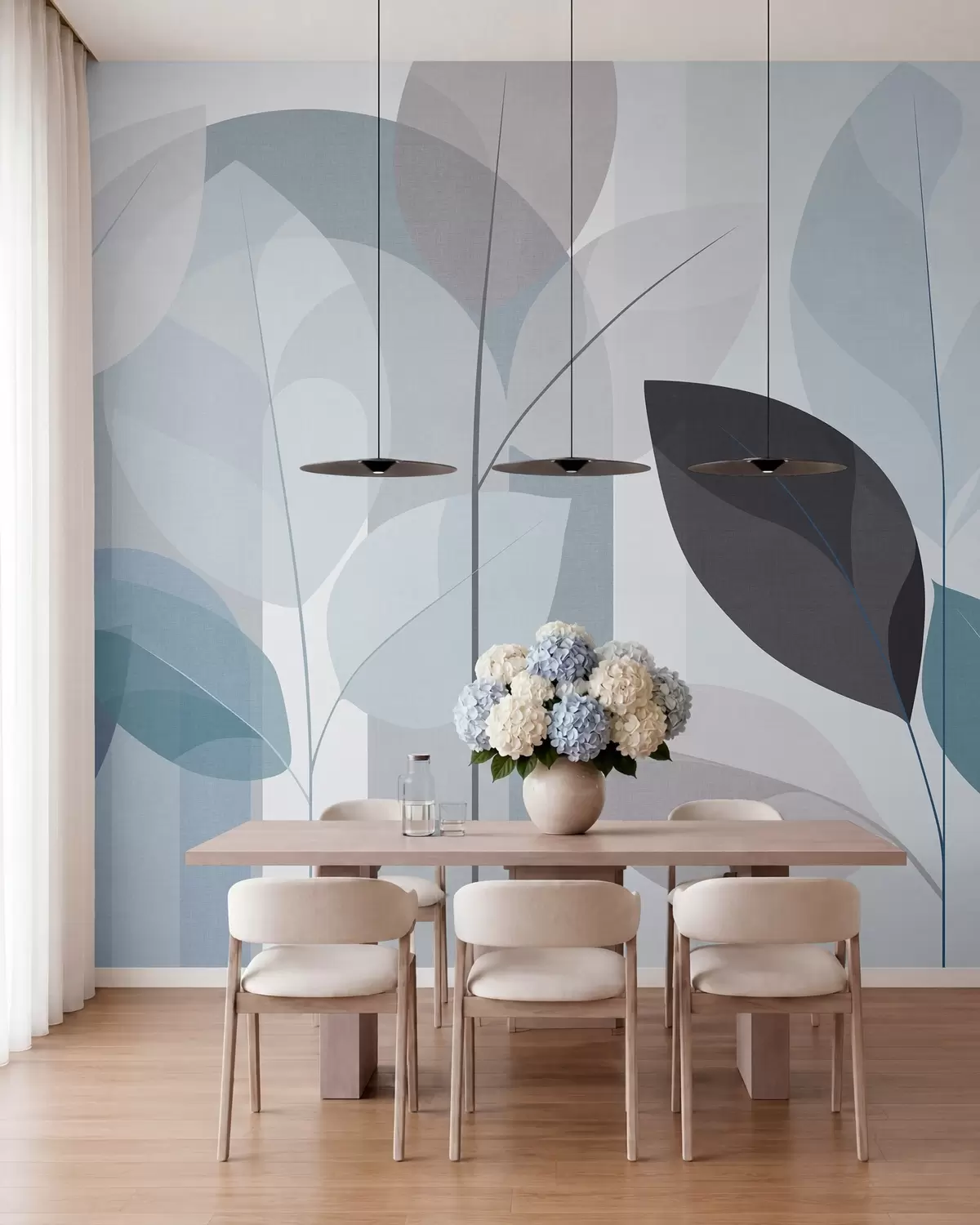 murais de parede um padrão abstrato com folhas num estilo de tecido mate em tons de azul w05986v2