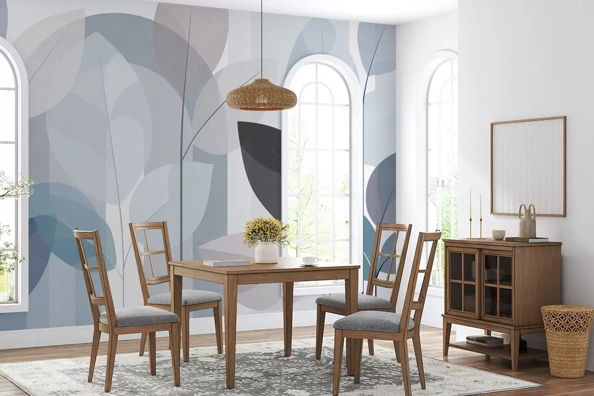 murais de parede um padrão abstrato com folhas num estilo de tecido mate em tons de azul w05986v2