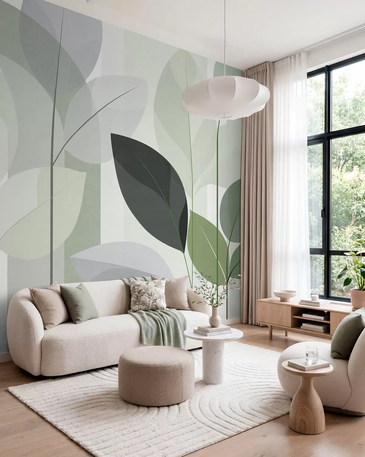 murais de parede um padrão abstrato com folhas num estilo de tecido mate em tons de verde w05986v1