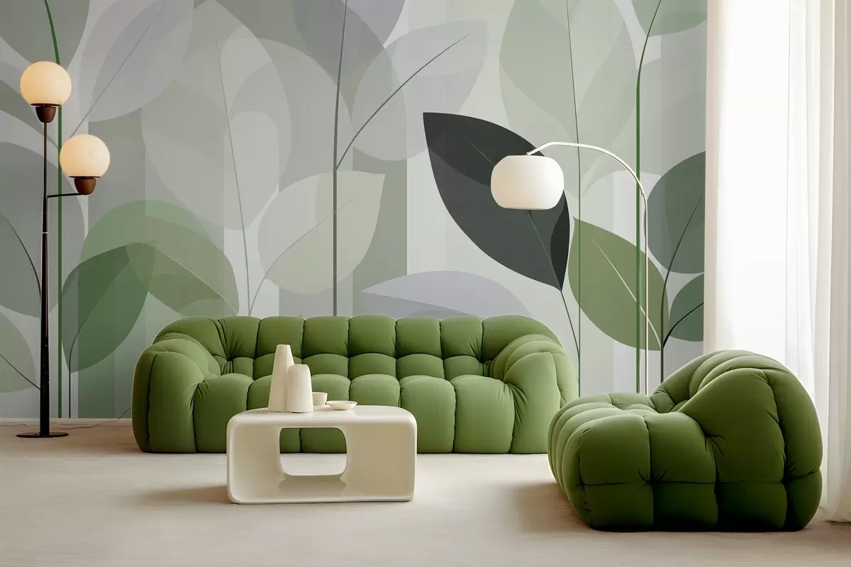 murais de parede um padrão abstrato com folhas num estilo de tecido mate em tons de verde w05986v1