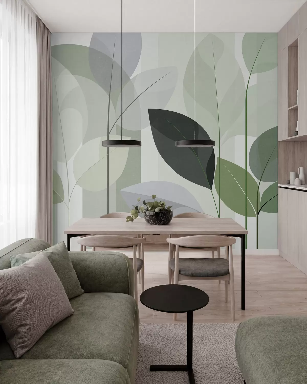 murais de parede um padrão abstrato com folhas num estilo de tecido mate em tons de verde w05986v1