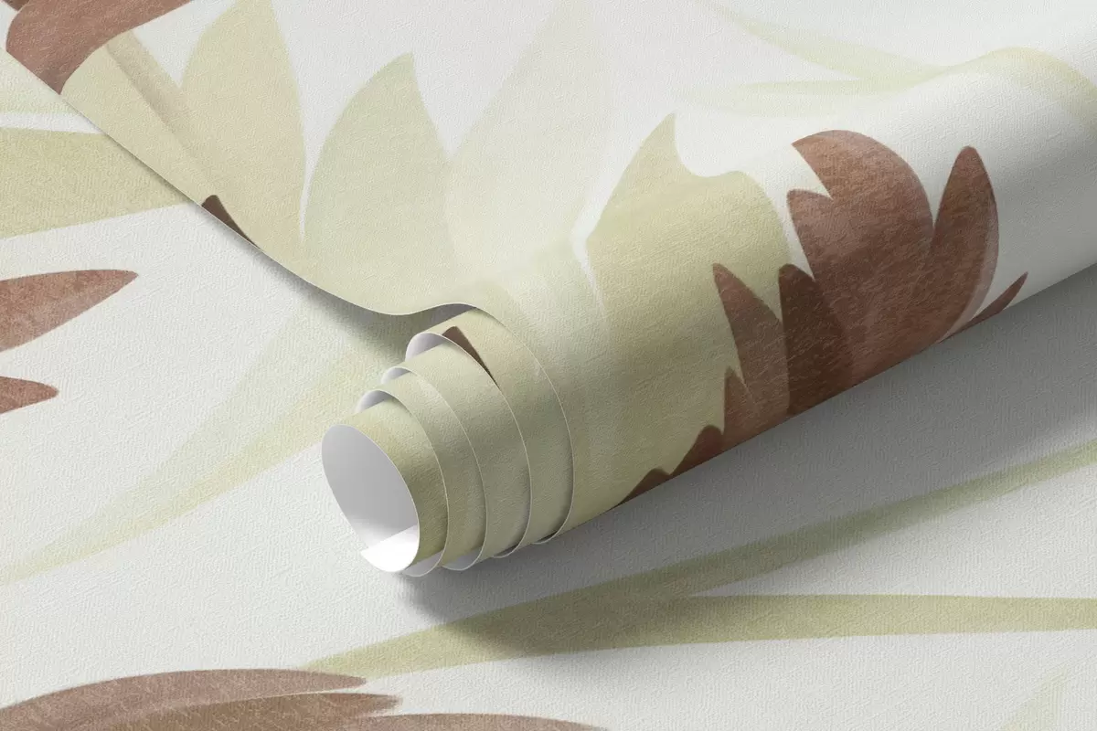 murais de parede Ervas altas e flores silvestres em tons suaves de verde, estética minimalista w10084v1