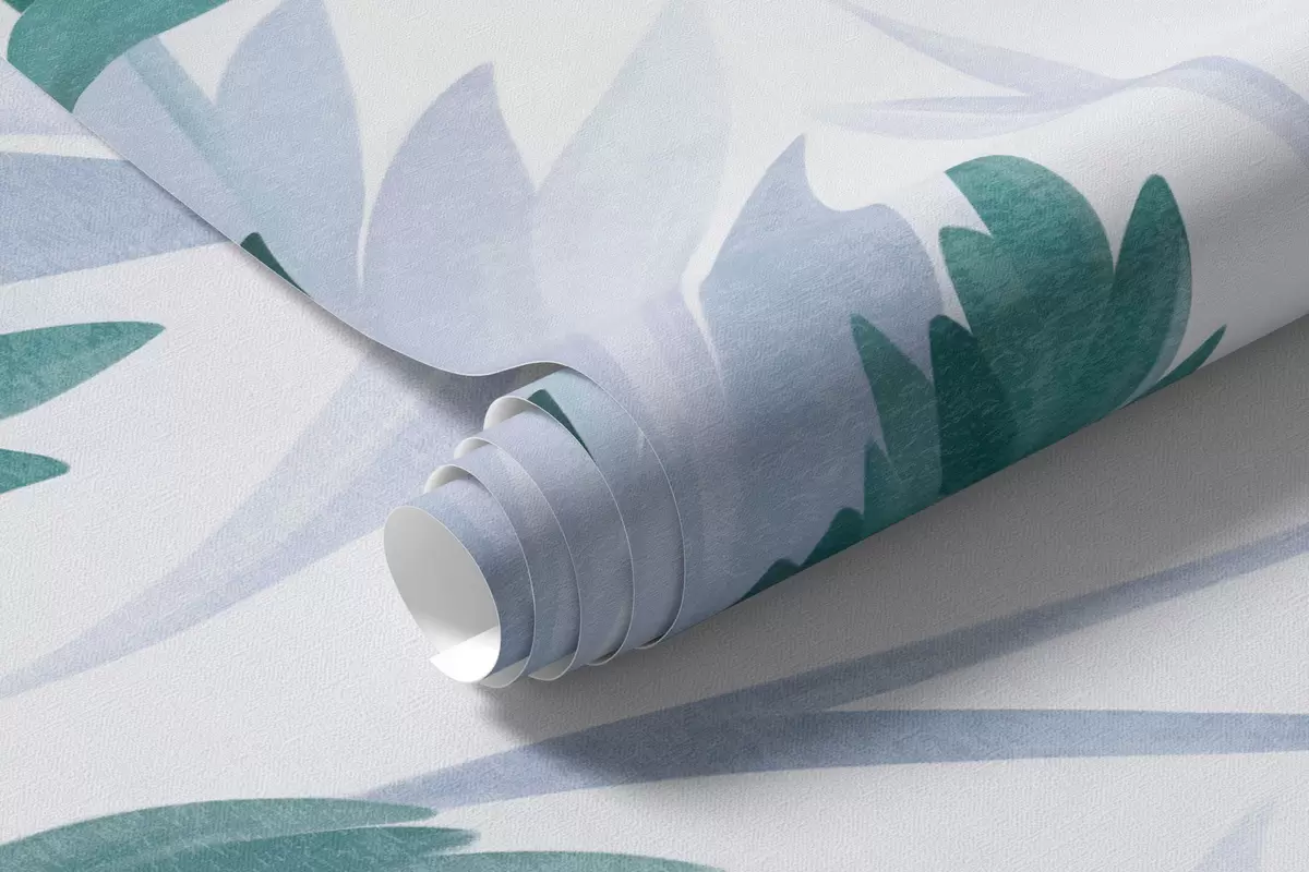 murais de parede Ervas altas e flores silvestres em tons suaves de azul, estética minimalista w10084v2