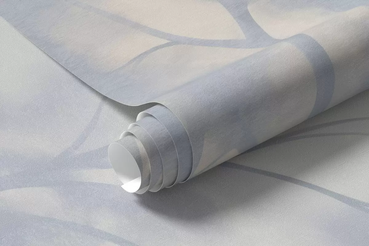 murais de parede Árvore com textura e ramos, fundo creme claro e azul claro, arte minimalista w10108