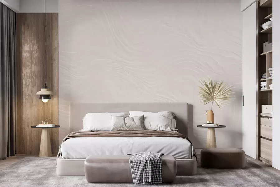 murais de parede Textura abstrata e leve, com linhas onduladas e fluidas e um efeito natural de gesso w10092