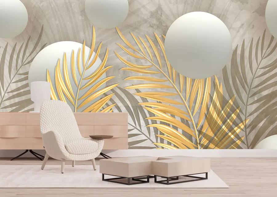 murais de parede Folhas e quadrados 3d u80467