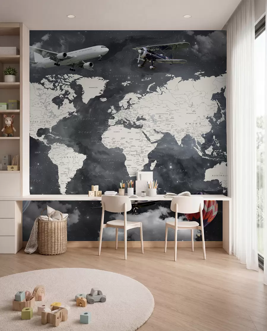 murais de parede Mapa e aviões u72597
