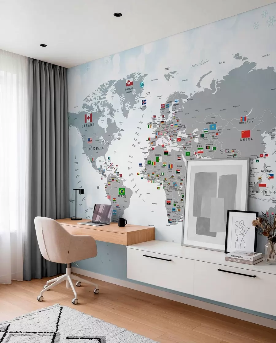 murais de parede Mapa do mundo com bandeiras u72599