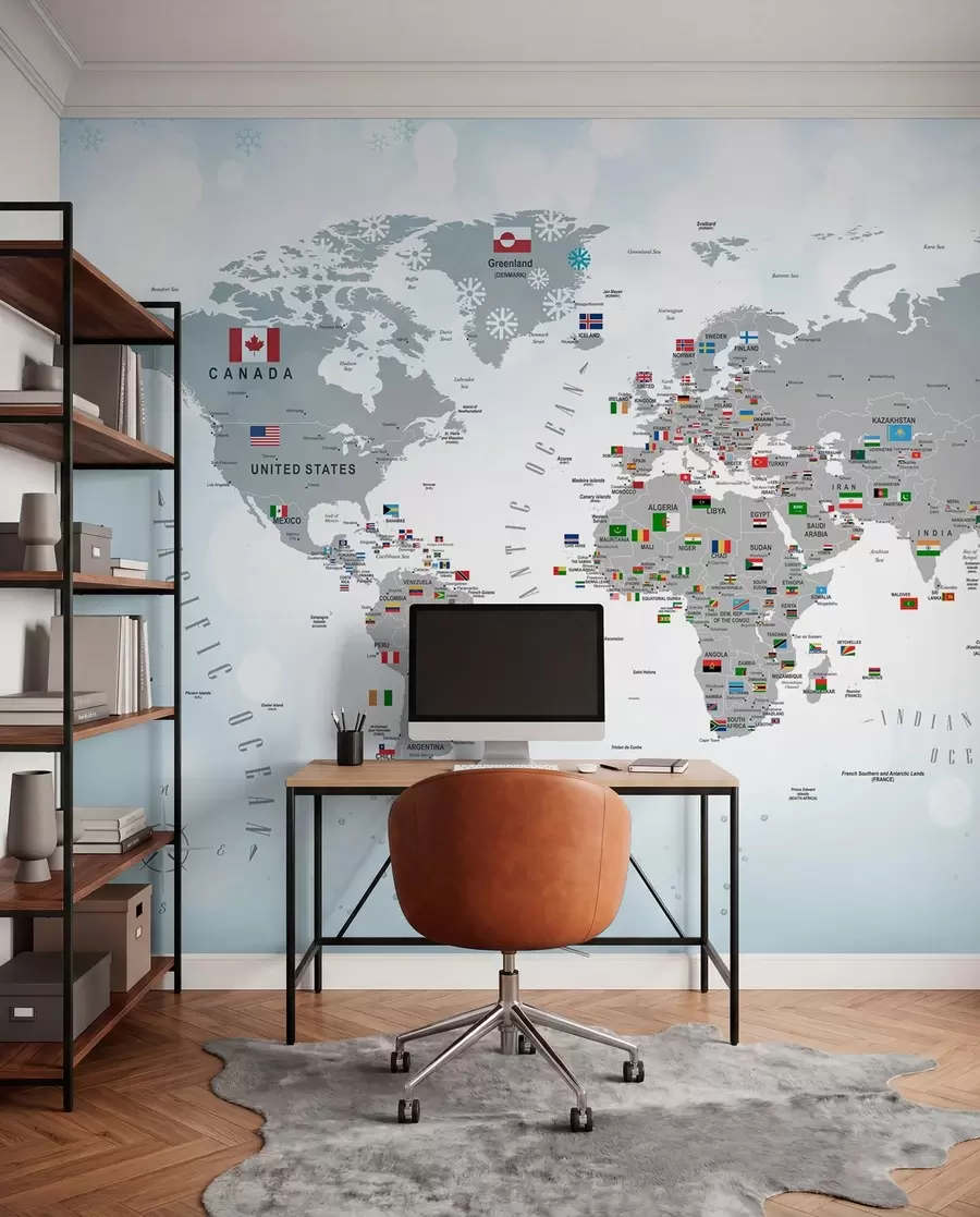 murais de parede Mapa do mundo com bandeiras u72599