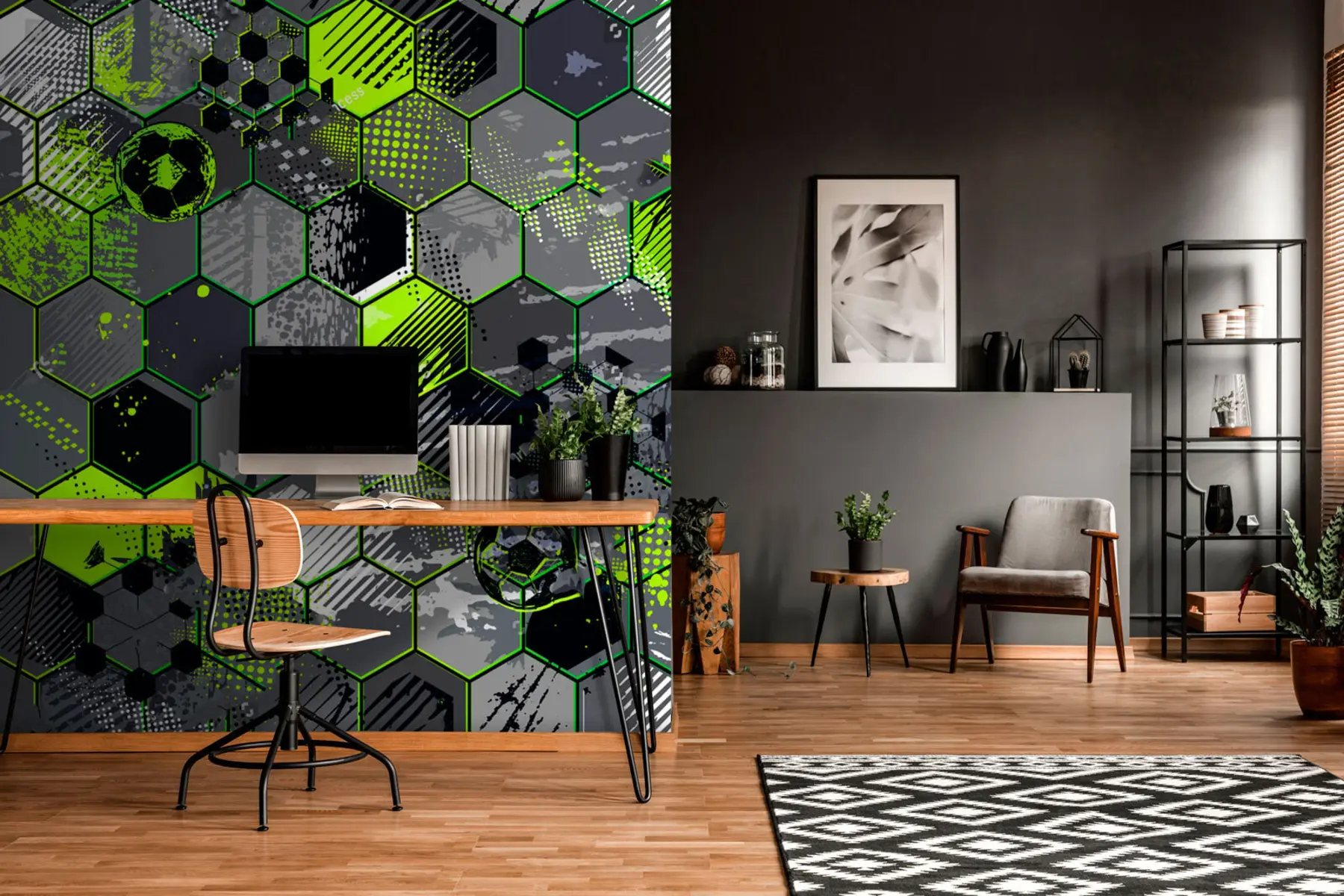 murais de parede Abstração de futebol, favos de mel verdes claros u72779