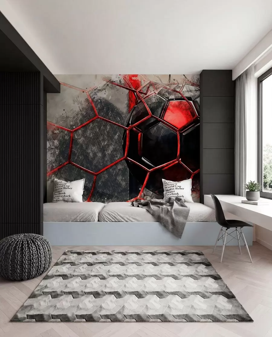 murais de parede Futebol em movimento vermelho u72803
