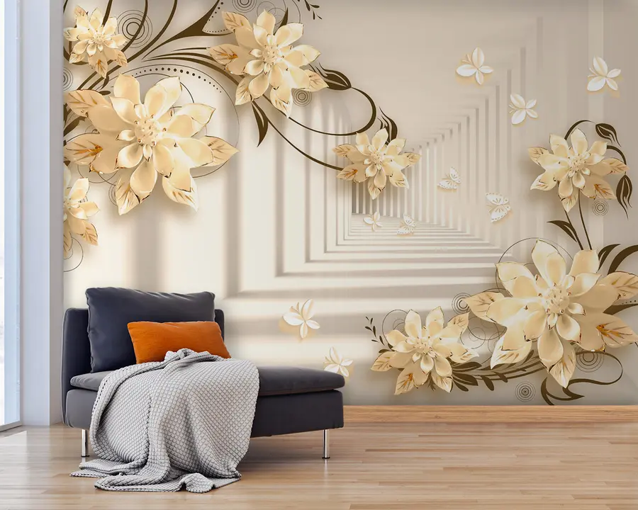 murais de parede Planta, branco e amarelo, túnel em tons pastel u21861v2