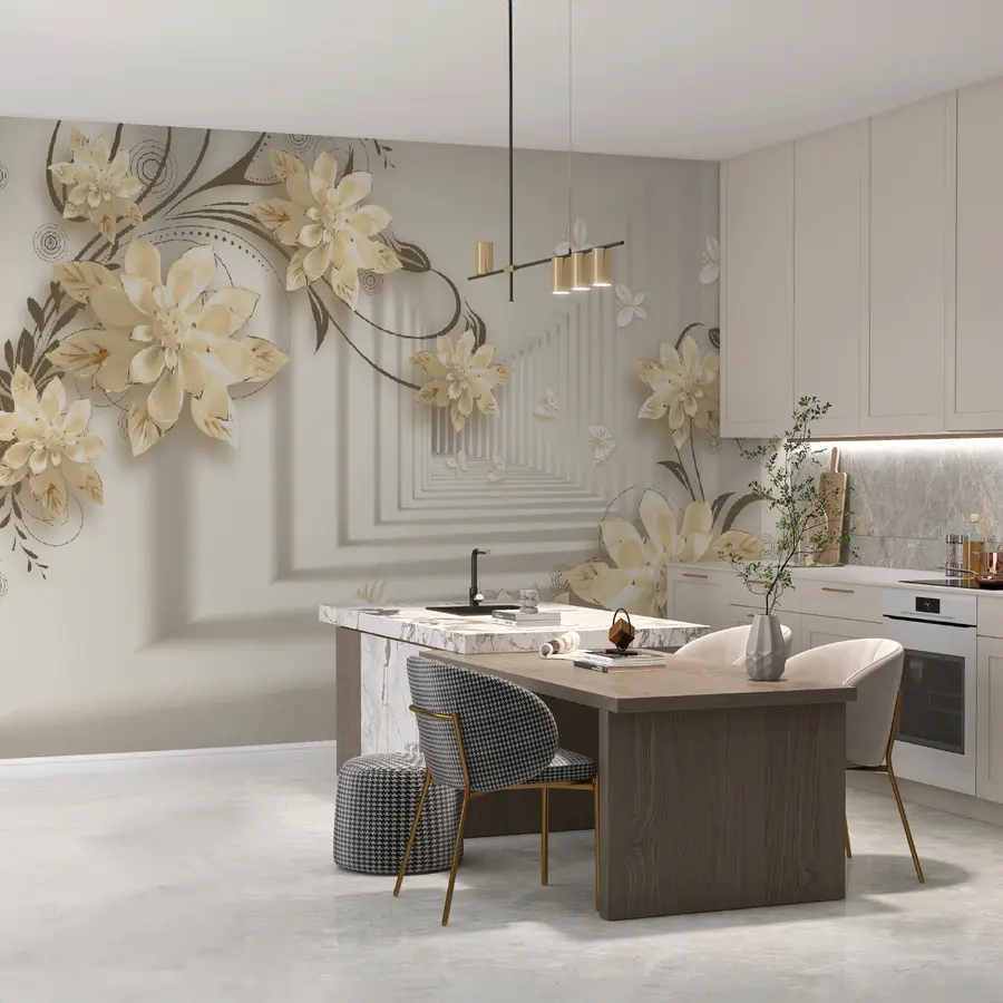 murais de parede Planta, branco e amarelo, túnel em tons pastel u21861v2