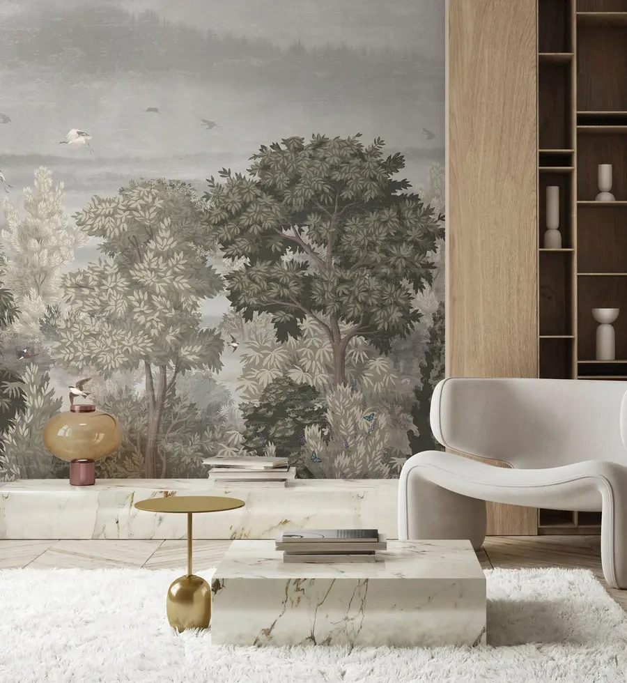 murais de parede Os guindastes voam sobre a floresta u73553