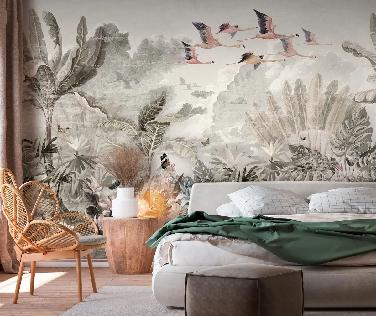 murais de parede Flamingos voam sobre a selva u73561