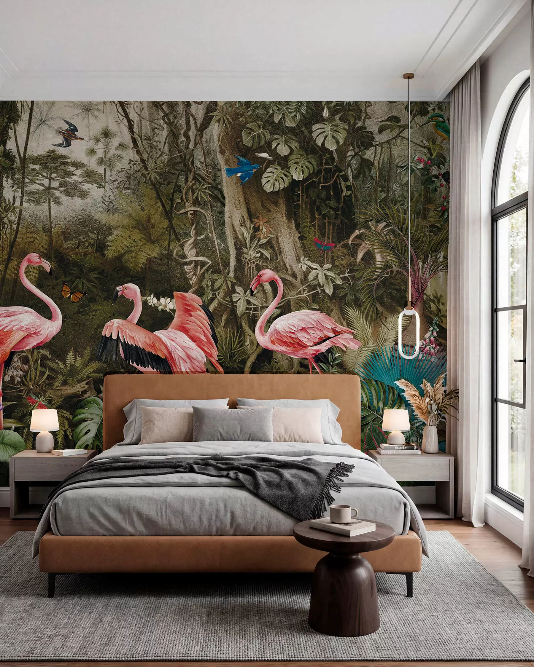 murais de parede Aves tropicais e flamingos na selva u73568