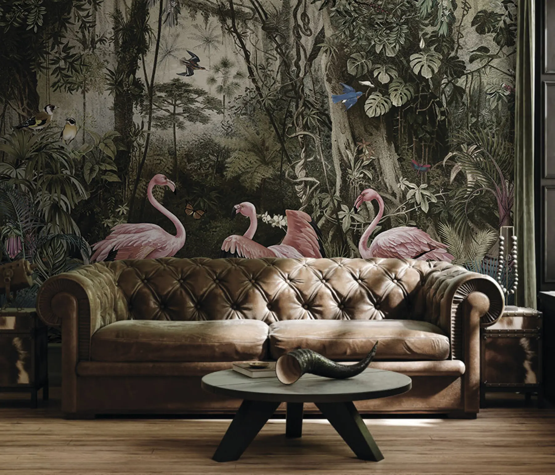 murais de parede Aves tropicais e flamingos na selva u73568