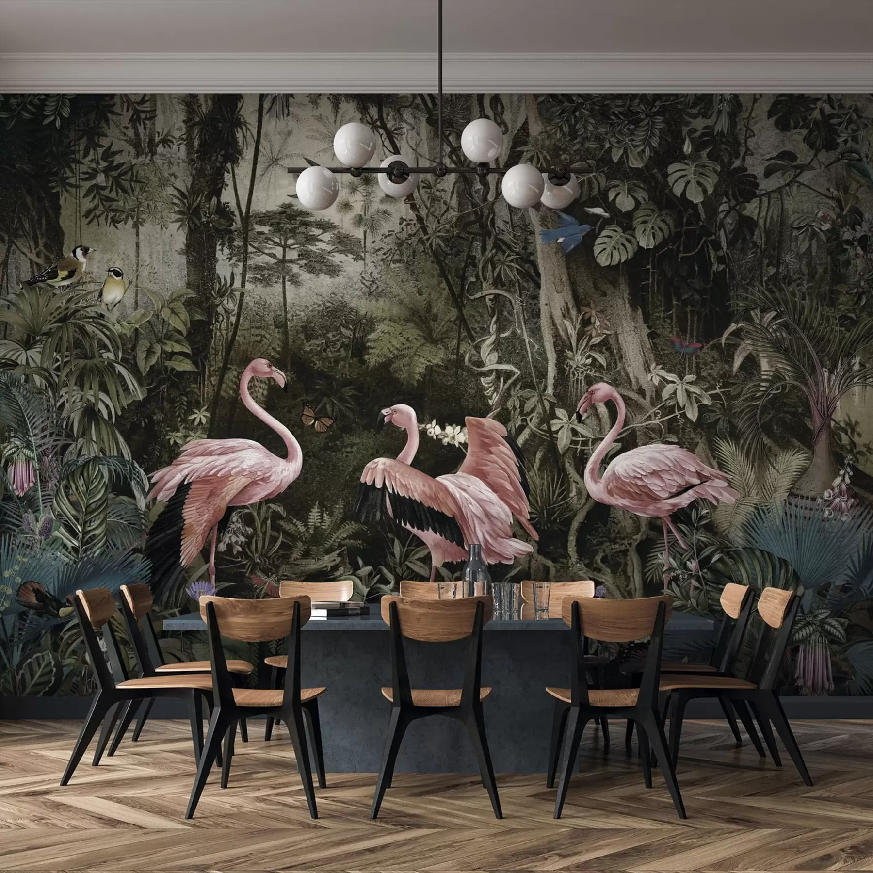 murais de parede Aves tropicais e flamingos na selva u73568