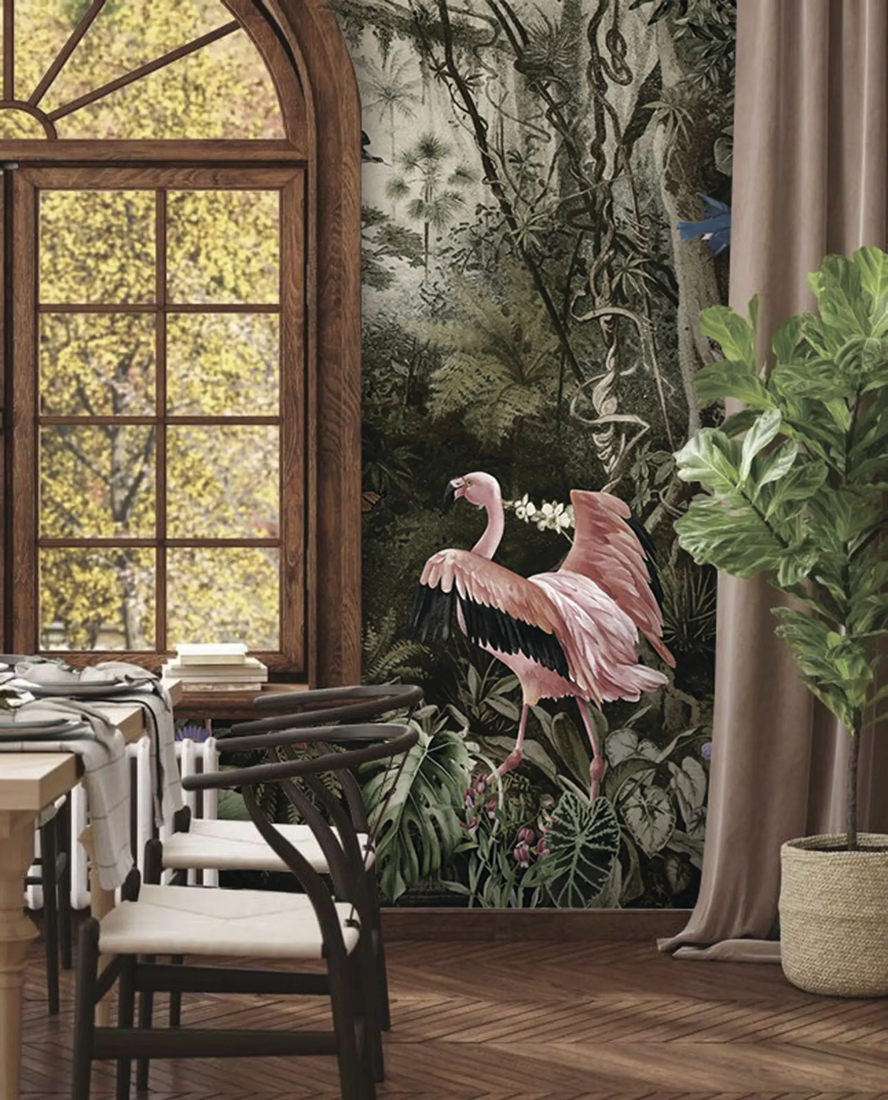 murais de parede Aves tropicais e flamingos na selva u73568