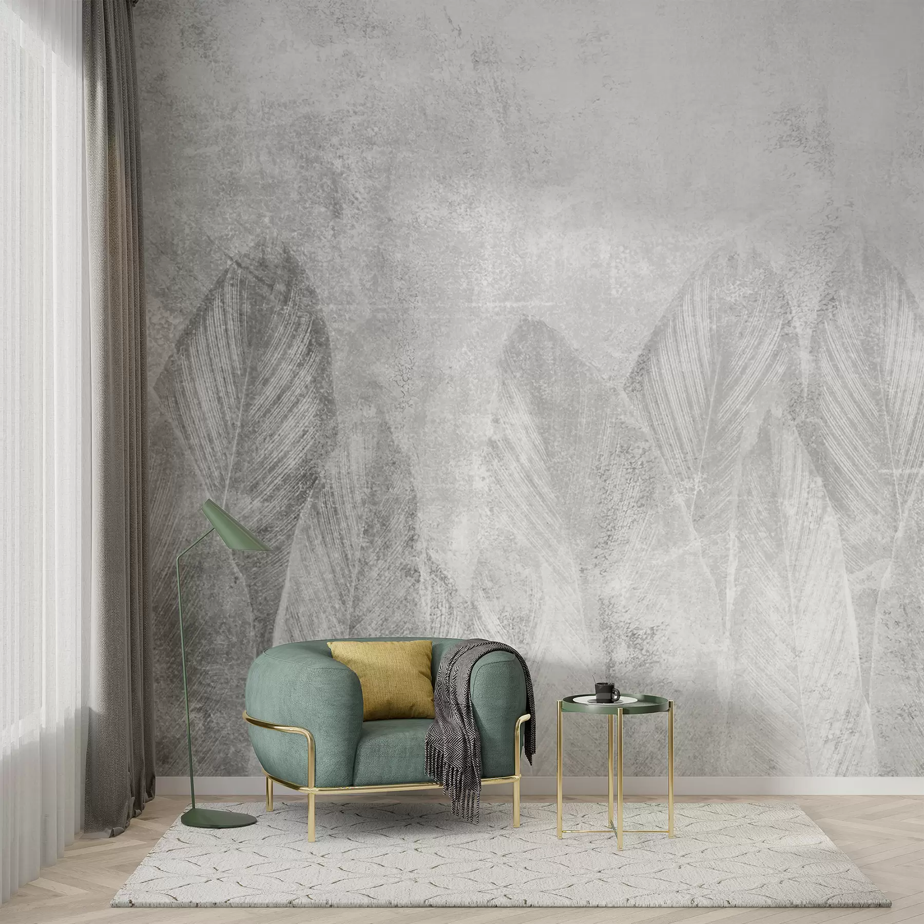 murais de parede Folhas de palmeira de decoração moderna em um fundo de concreto u73876