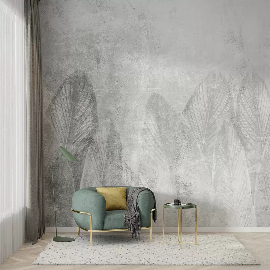 murais de parede Folhas de palmeira de decoração moderna em um fundo de concreto u73876