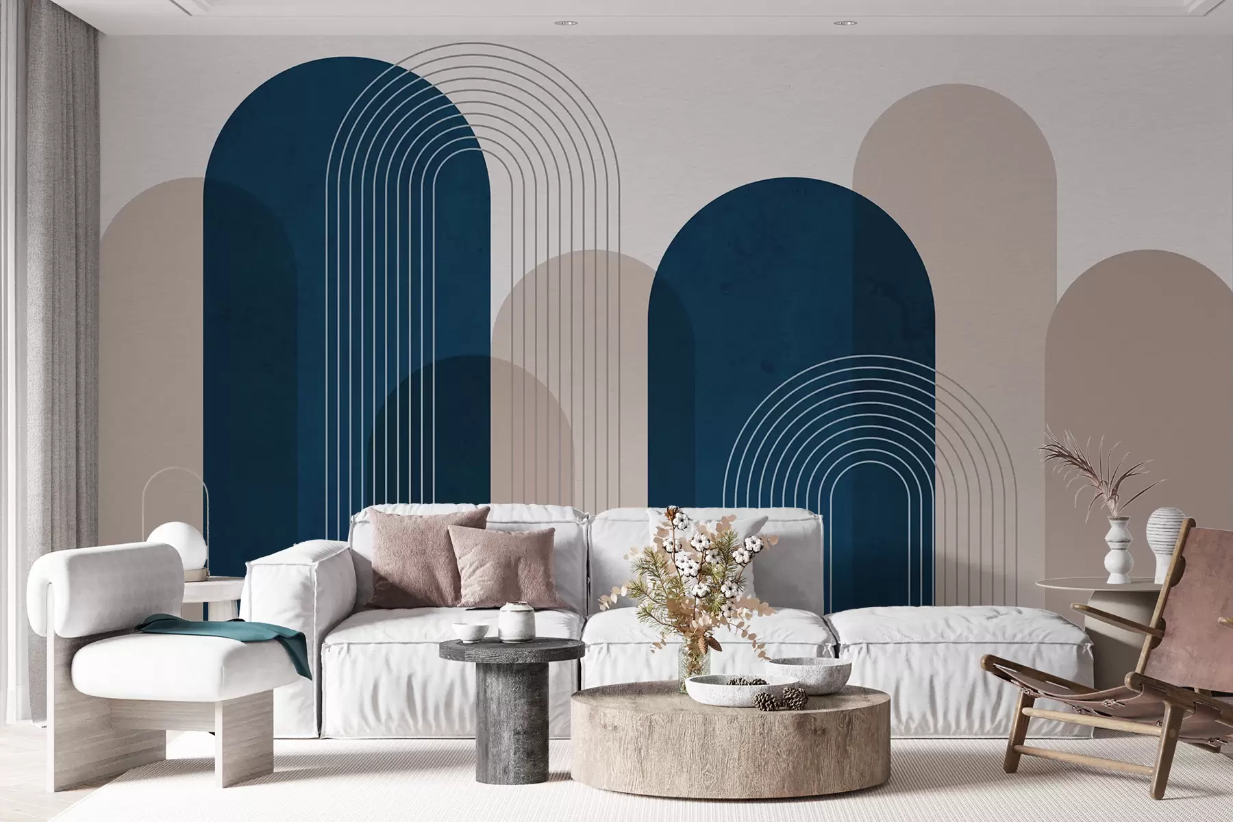 murais de parede Arcos azuis e bege abstratos u73098