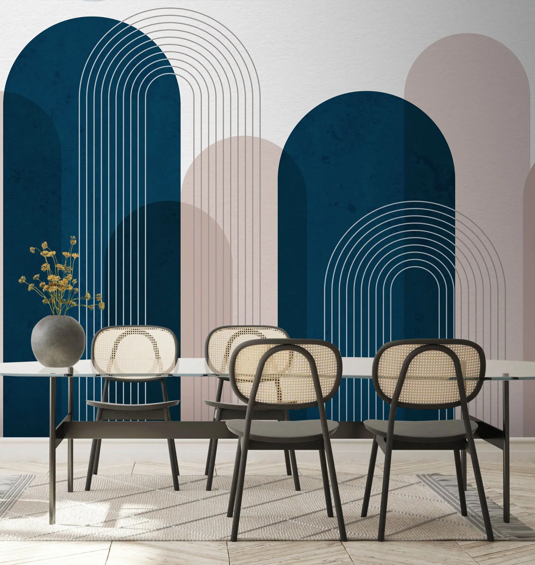 murais de parede Arcos azuis e bege abstratos u73098