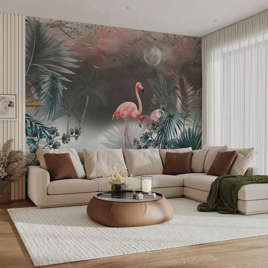 murais de parede Flamingo e plantas u78601