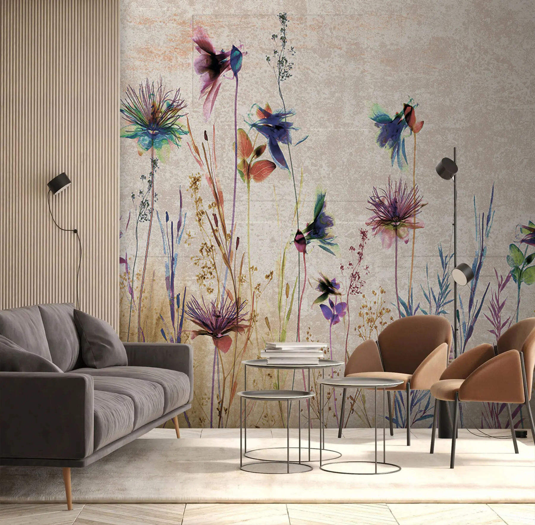 murais de parede Flores altas incomuns em um fundo bege u93672