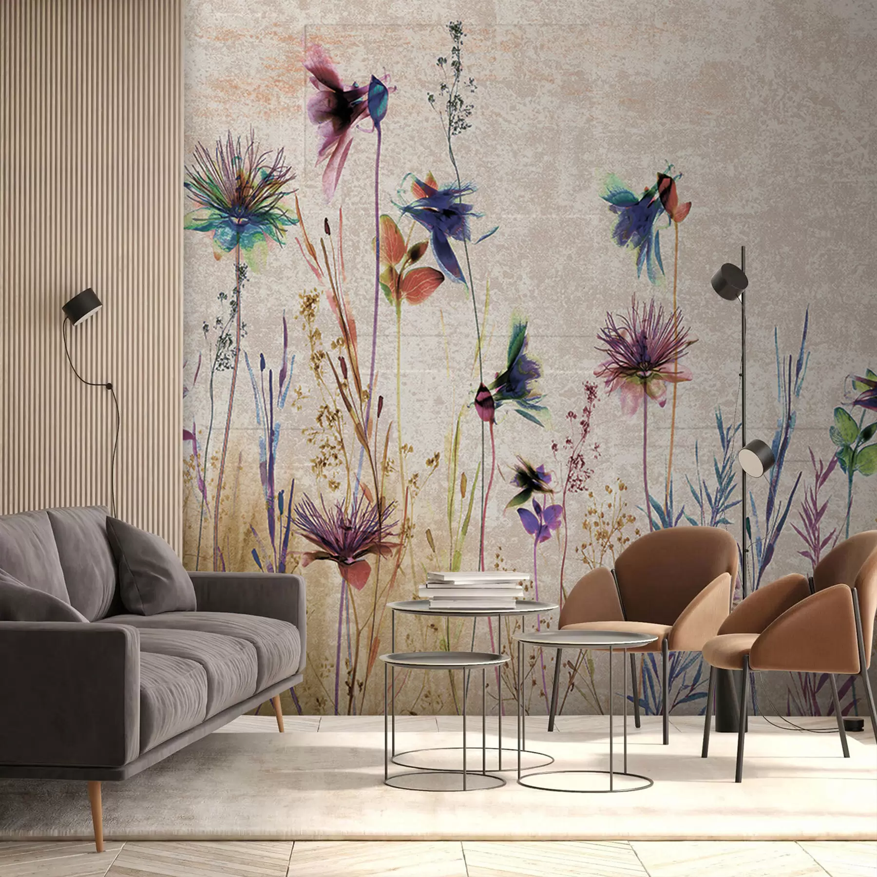 murais de parede Flores altas incomuns em um fundo bege u93672