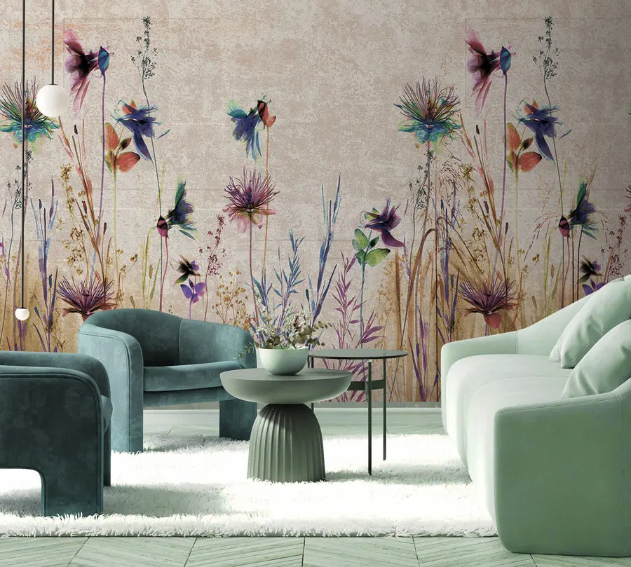 murais de parede Flores altas incomuns em um fundo bege u93672