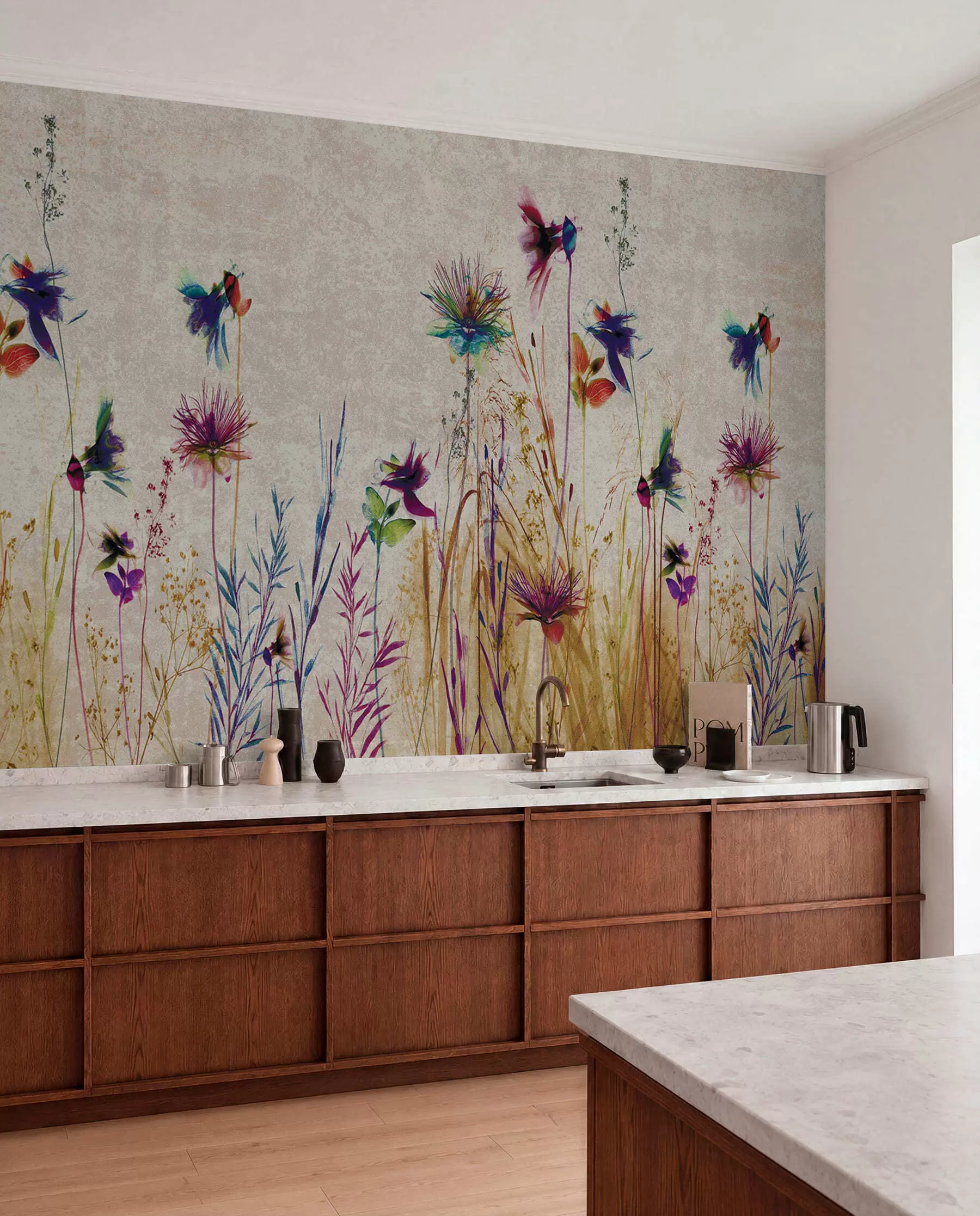 murais de parede Flores altas incomuns em um fundo bege u93672