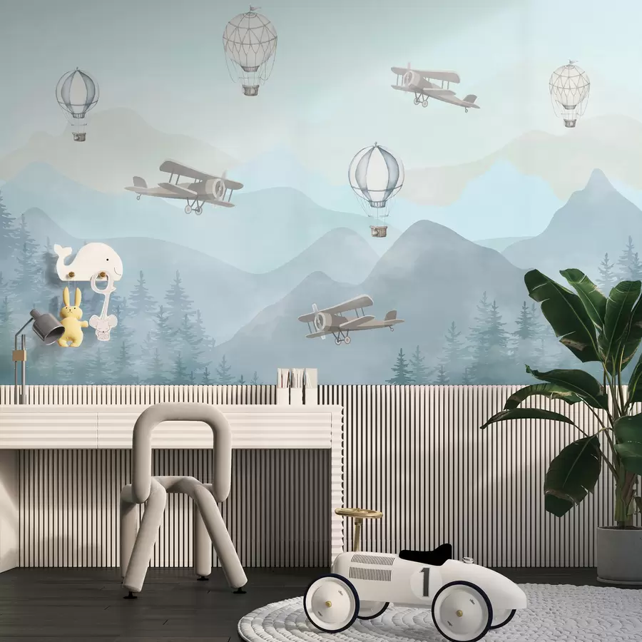 murais de parede Céu com balões e helicópteros u74226