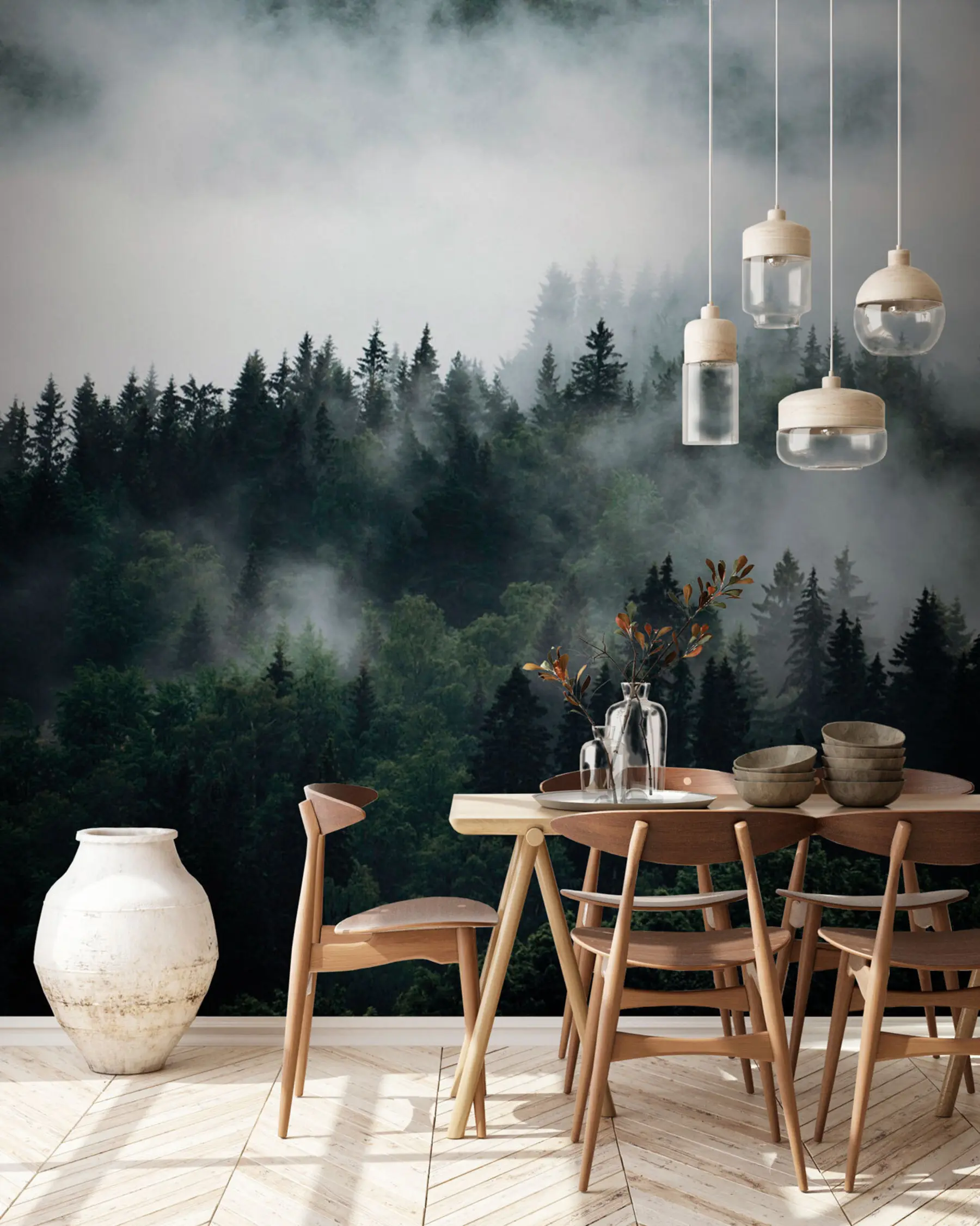 murais de parede A floresta na névoa da manhã u74233