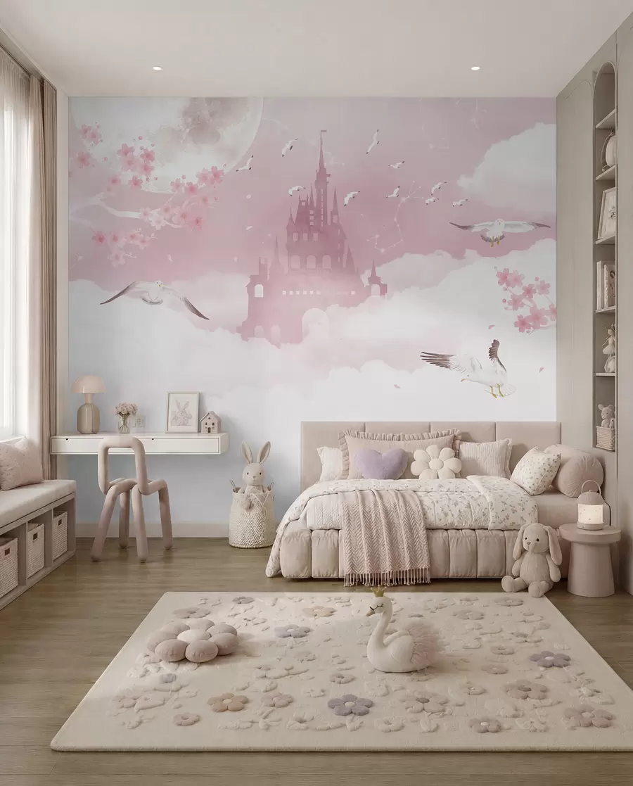 murais de parede Castelo entre nuvens rosadas u41232